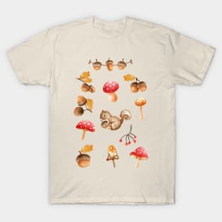 Squirrel Mushroom Acorn Fall Autumn T-Shirt